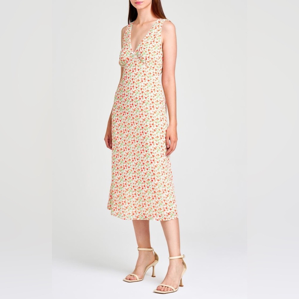 WAYF Dahlia Floral Print V-Neck Sleeveless Midi Dress